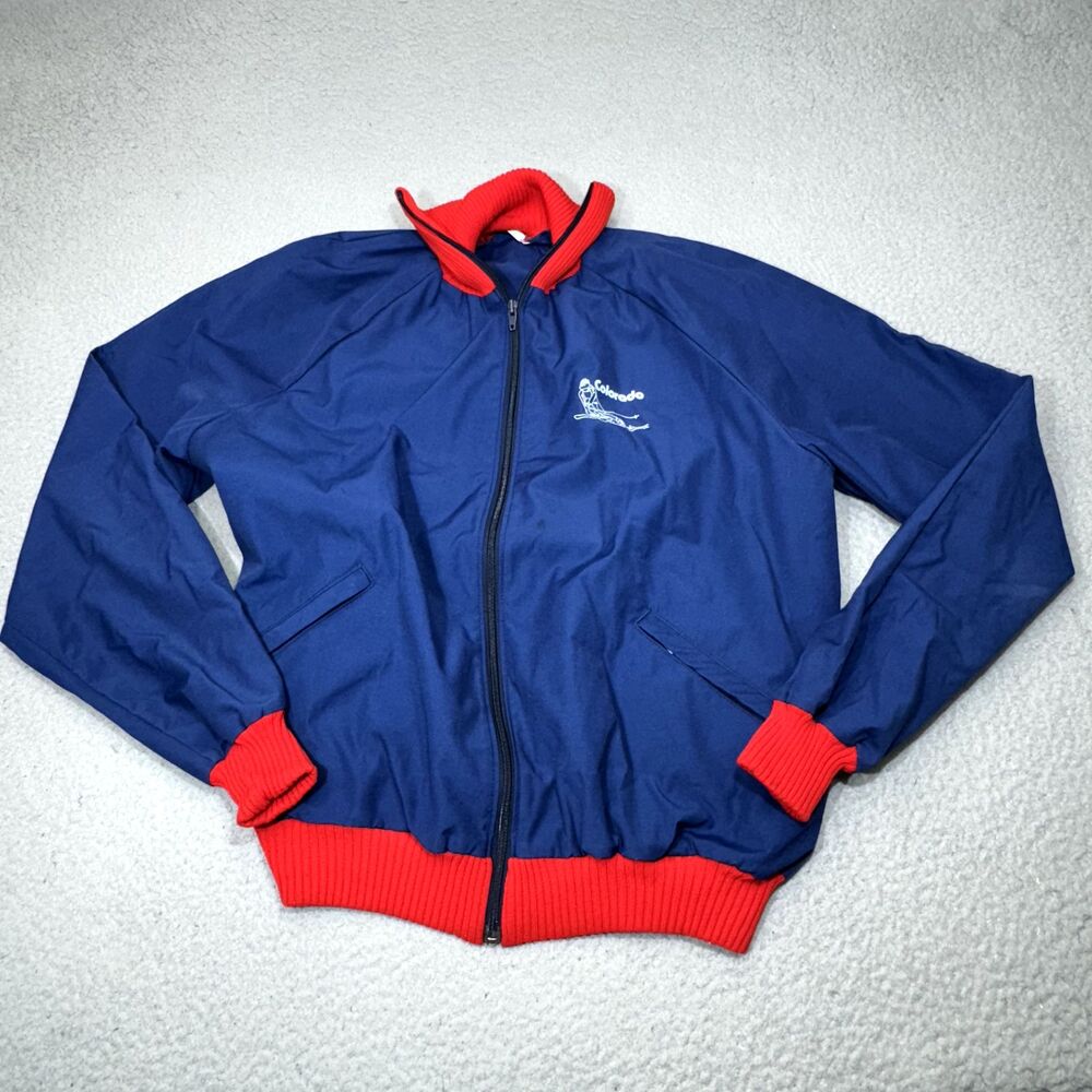 Vintage Ski USA Jacket Mens Large Blue Colorado Full‎ Zip Turtle Track Retro 80s